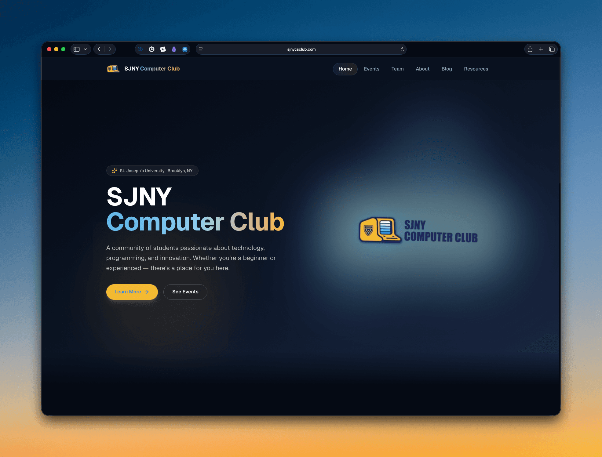 SJNY Computer Club website in Dark Mode