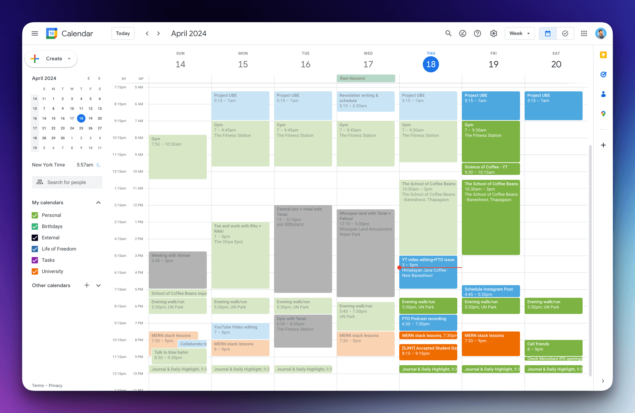 Suraj's calendar, week 3 of April 2024