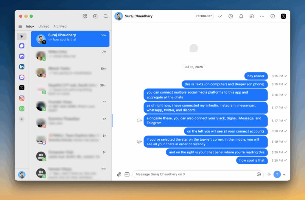 Screenshot of Texts on Mac